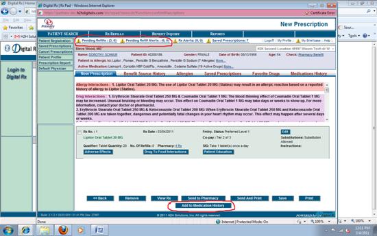 add med hist_refill alert